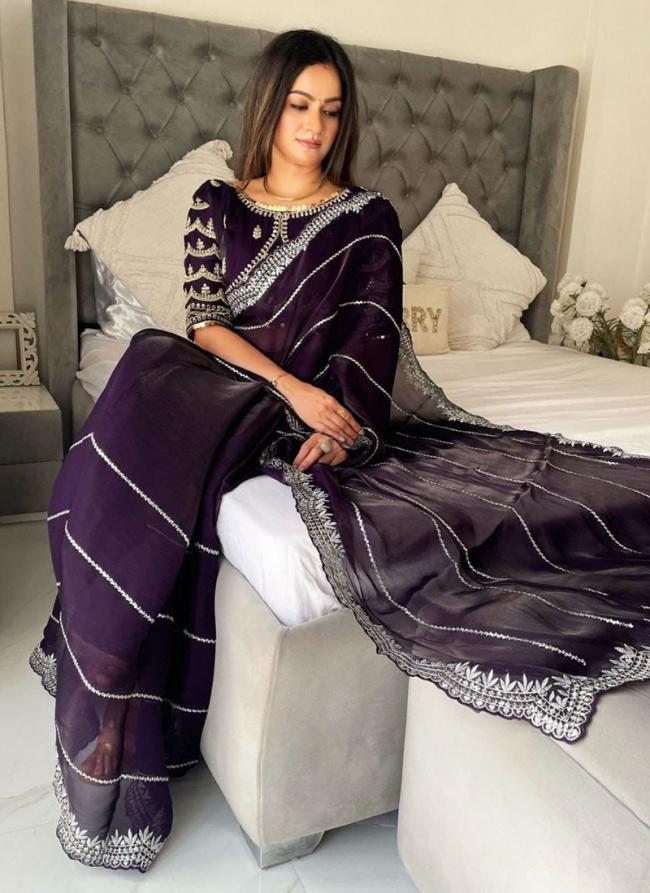 Pure Jimmy Choo Silk Wine Festival Wear Sequins Work Saree